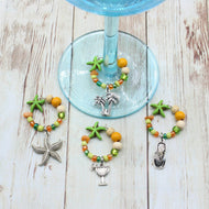 4 Lime Green & Orange Starfish Wine Glass Charms