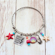 Load image into Gallery viewer, Pink Life is Better in Flip Flops Stainless Steel Charm Bracelet
