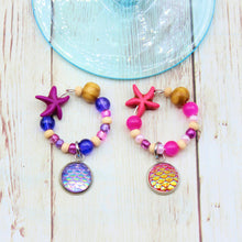 Load image into Gallery viewer, 4 Bright &amp; Bold Mermaid Starfish Wine Glass Charms
