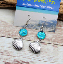 Load image into Gallery viewer, Tropical Turquoise Seashell Earrings in Stainless Steel
