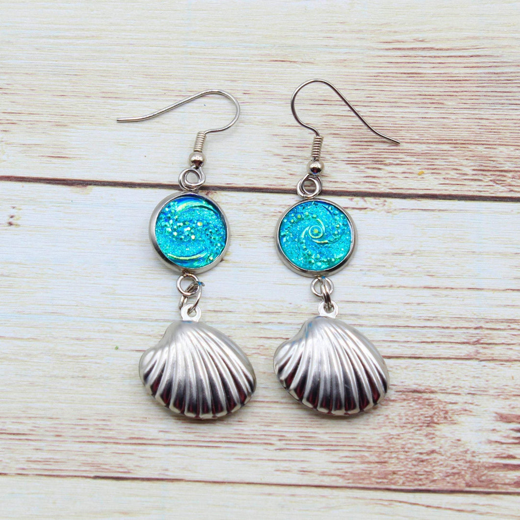 Tropical Turquoise Seashell Earrings in Stainless Steel