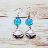 Tropical Turquoise Seashell Earrings in Stainless Steel