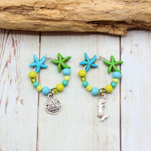 Load image into Gallery viewer, 4 Mermaid &amp; Seashell Tropical Starfish Wine Glass Charms

