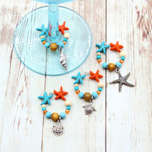 Load image into Gallery viewer, 4 Seashell Orange Turquoise Starfish Wine Glass Charms
