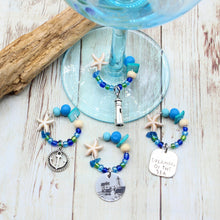 Load image into Gallery viewer, 4 Nubble Lighthouse Nautical Wine Glass Charms
