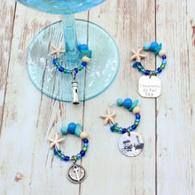 Load image into Gallery viewer, 4 Nubble Lighthouse Nautical Wine Glass Charms
