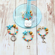 4 Coral & Turquoise Starfish Wine Glass Charms