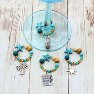 4 Tropical Flip Flop Teal Starfish Wine Glass Charms
