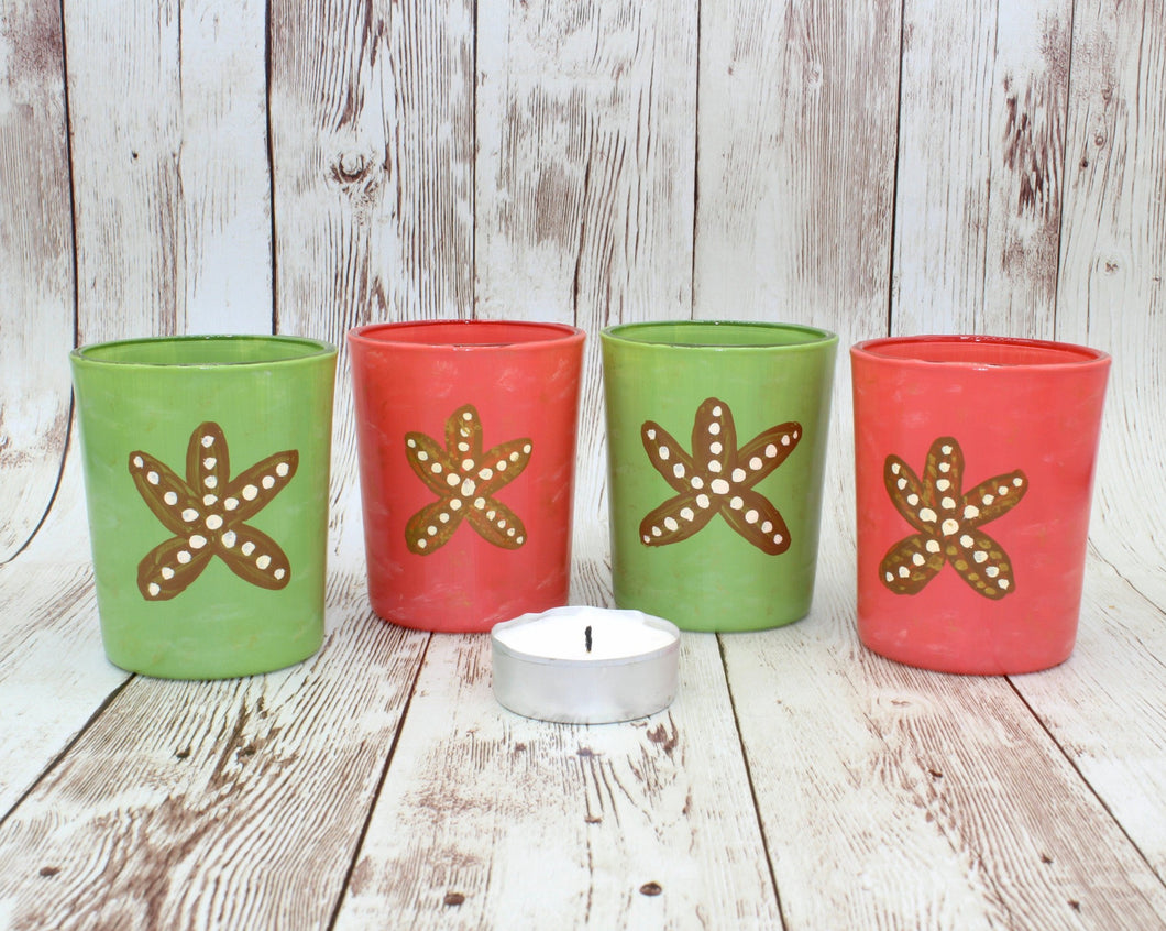 4 Tropical Hand Painted Glass Candle Holders