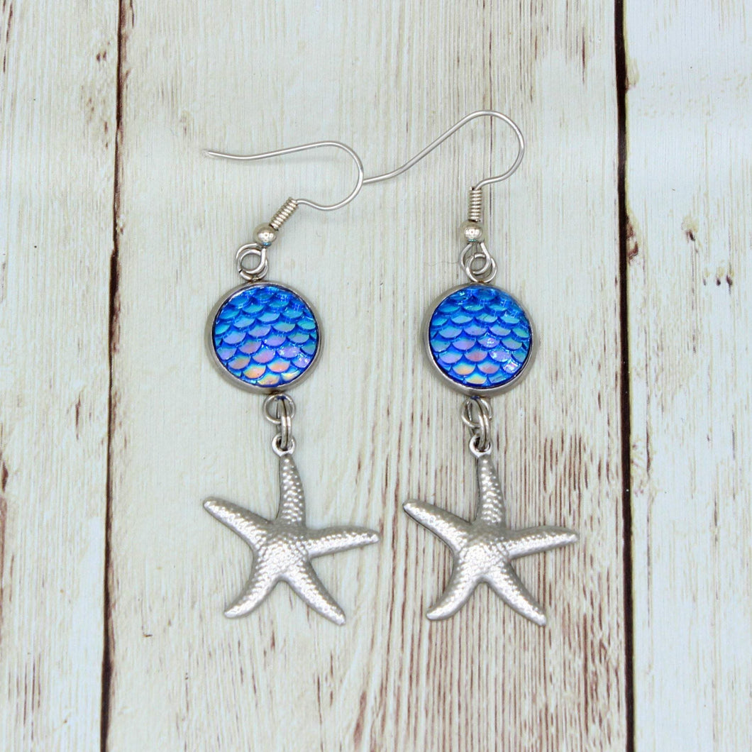Tropical Blue Starfish Earrings in Stainless Steel