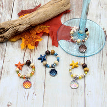 Load image into Gallery viewer, 4 Autumn Mermaid Starfish Wine Glass Charms
