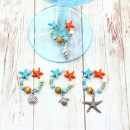4 Seashell Orange Turquoise Starfish Wine Glass Charms
