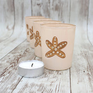 4 Beige Starfish Hand Painted Glass Candle Holders