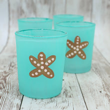 Load image into Gallery viewer, 4 Aqua Starfish Hand Painted Glass Candle Holders
