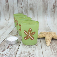 Load image into Gallery viewer, 4 Lime Green Starfish Hand Painted Glass Candle Holders
