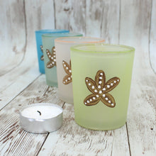 Load image into Gallery viewer, 4 Pastel Starfish Hand Painted Glass Candle Holders,
