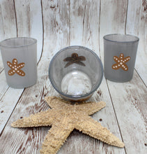 Load image into Gallery viewer, 4 Gray Starfish Hand Painted Glass Candle Holders
