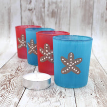 Load image into Gallery viewer, Red &amp; Blue Starfish Hand Painted Glass Candle Holders
