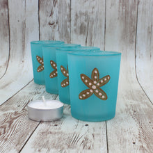Load image into Gallery viewer, 4 turquoise hand painted small candle holders
